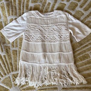 Jonathan Simkhai ivory cream Knit Fringe sweater